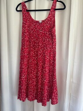 Old Navy Red Pink Ditsy Floral Midi Dress